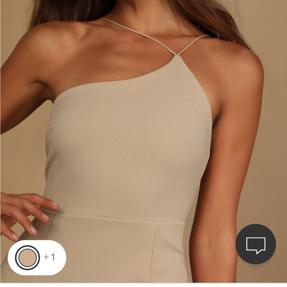 Lulu’s 
Happiest Hour Beige Asymmetrical Bodycon Midi Dress - Picture 4 of 4